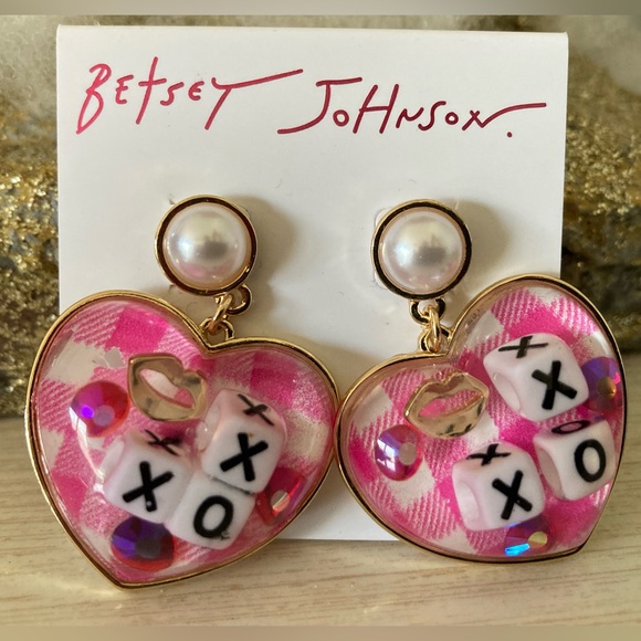 Betsey Johnson Jewelry - Betsey Johnson Pink Gold Heart Earrings with XOXO Design